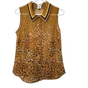 Cabi #3436 Cheers Sleeveless Blouse Speckled Mustard Size Small